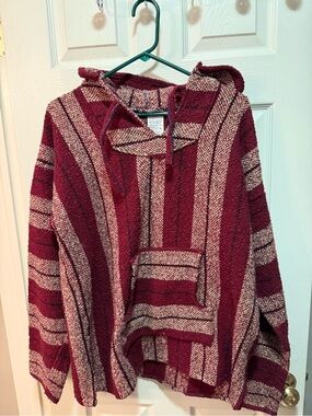 Striped Baja Hoodie in Burgundy and Cream size XL